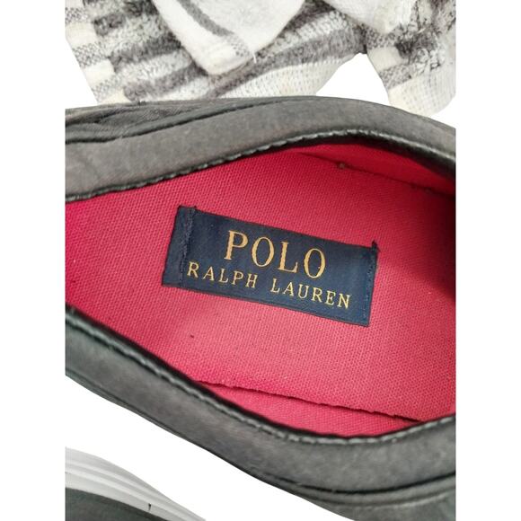 POLO BY RALPH LAUREN! BLACK CANVAS, TED LOGO LEATHER LACED TENNIS SHOES! SZ 9D main image 11
